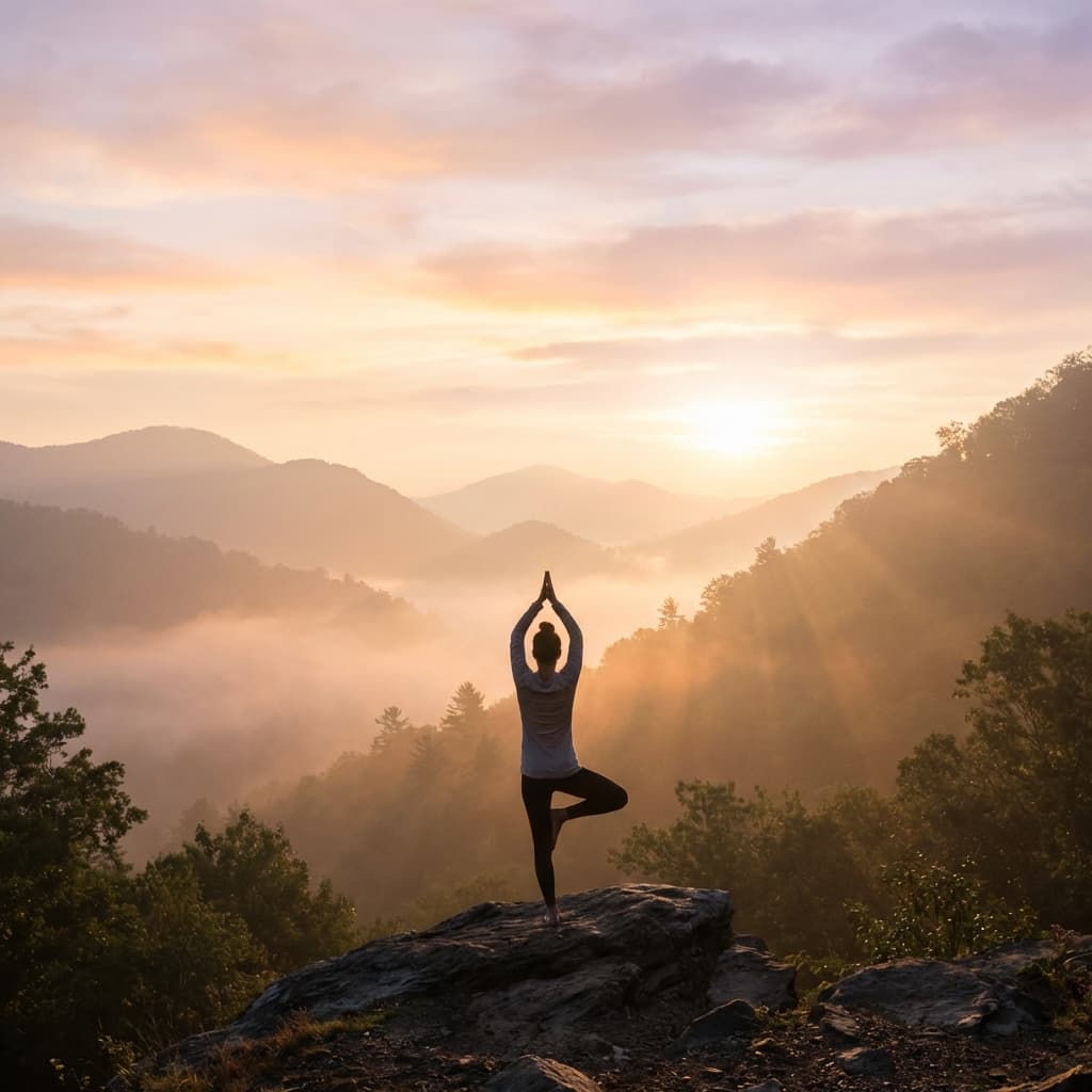 Example fitness story draft: yoga pose at sunrise
